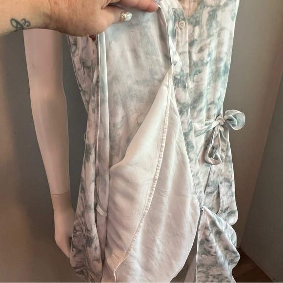 Anthropologie Cloth & Stone Maxi Dress Boho Green White Button Front Lined M - Picture 5 of 8